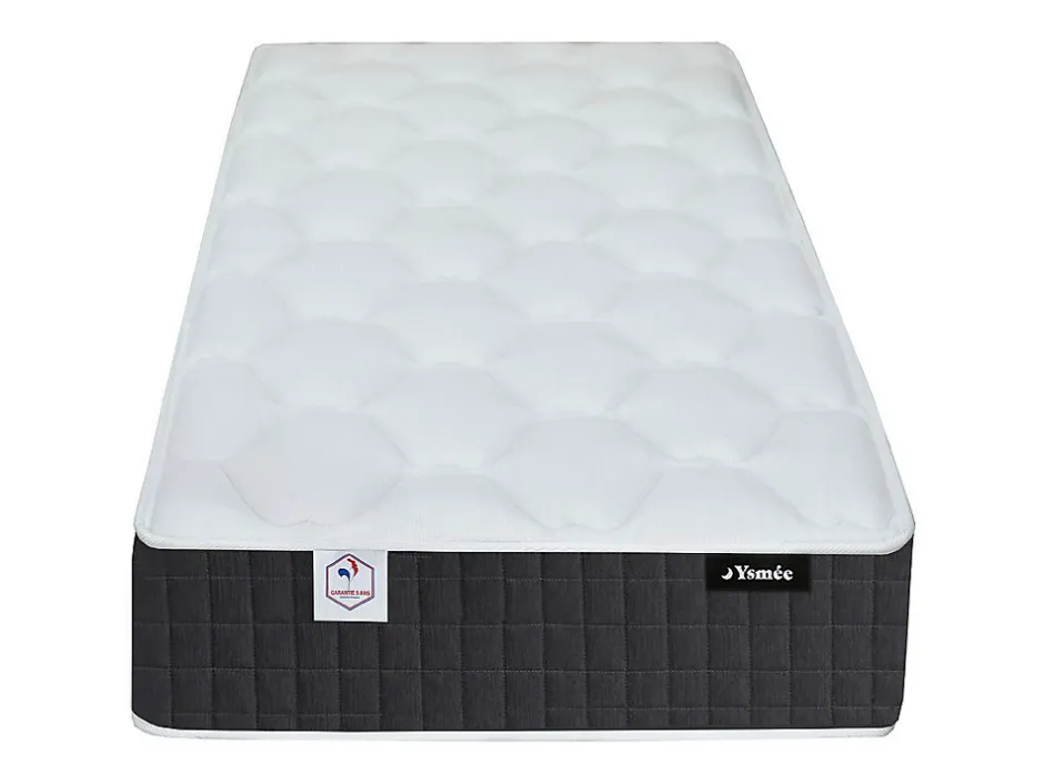 Vente-unique Lit électrique de relaxation déco tout plots + matelas ressorts ensachés et mémoire de forme - 2 x 70 x 190 cm - Tissu - Beige -