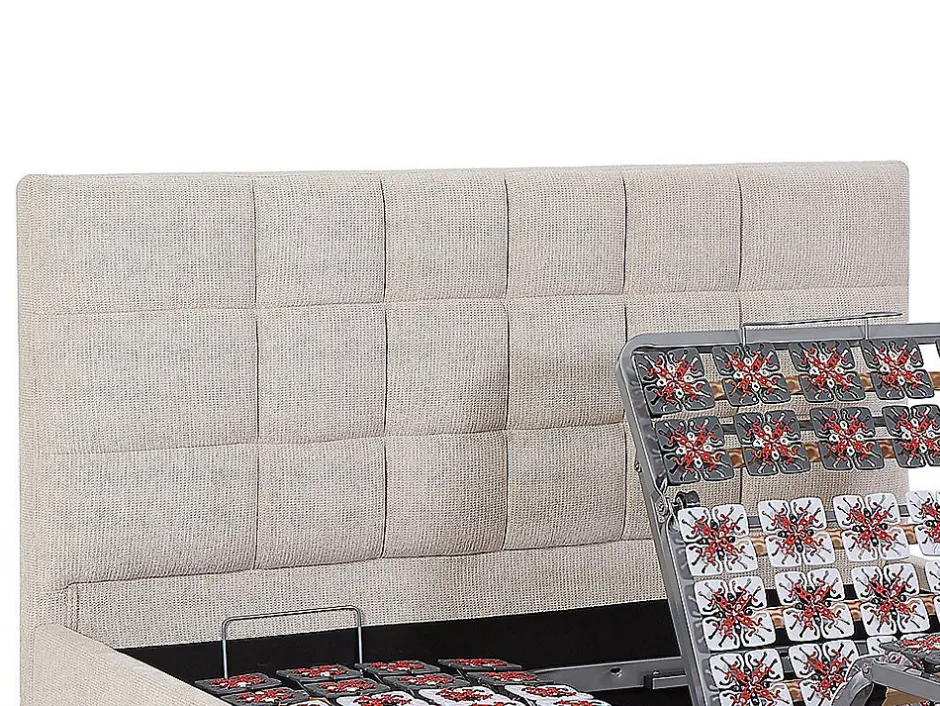 Vente-unique Lit électrique de relaxation déco tout plots + matelas ressorts ensachés et mémoire de forme - 2 x 70 x 190 cm - Tissu - Beige -
