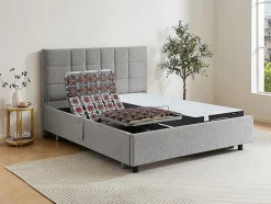 Vente-unique Lit électrique de relaxation déco tout plots + matelas ressorts ensachés et mémoire de forme - 2 x 70 x 190 cm - Tissu - Gris -