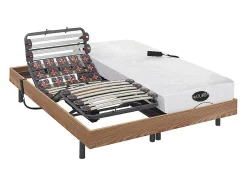 Vente-unique Lit électrique de relaxation lattes et plots + matelas mémoire de forme et bambou - 2 x 90 x 200 cm - Chêne - DAMYSOS de NATUREA