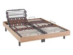 Vente-unique Lit électrique de relaxation lattes et plots + matelas mémoire de forme et bambou - 2 x 90 x 200 cm - Chêne - DAMYSOS de NATUREA