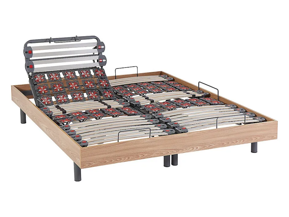 Vente-unique Lit électrique de relaxation lattes et plots + matelas mémoire de forme et bambou - 2 x 90 x 200 cm - Chêne - DAMYSOS de NATUREA