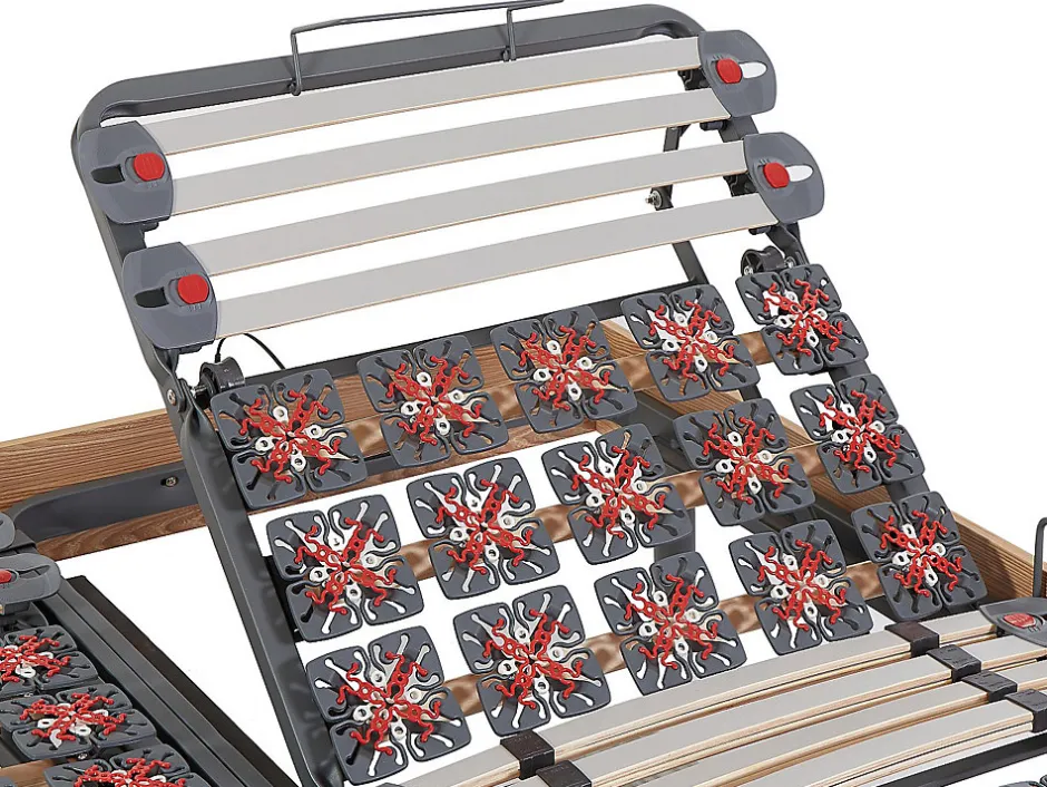 Vente-unique Lit électrique de relaxation lattes et plots + matelas mémoire de forme et bambou - 2 x 90 x 200 cm - Chêne - DAMYSOS de NATUREA