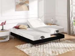 Vente-unique Lit électrique de relaxation tout plots + matelas mémoire de forme et bambou - 2 x 90 x 200 cm - Noir - LYSIS III de NATUREA