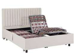 Vente-unique Lit électrique de relaxation déco tout plots + matelas ressorts ensachés et mémoire de forme - 2 x 80 x 200 cm - Tissu - Beige - Discount