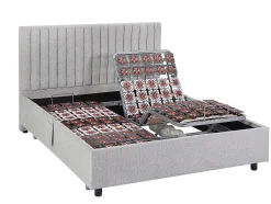 Vente-unique Lit électrique de relaxation déco tout plots + matelas 100% latex 3 zones - 2 x 70 x 190 cm - Tissu - Gris - TIARI de YSMÉE