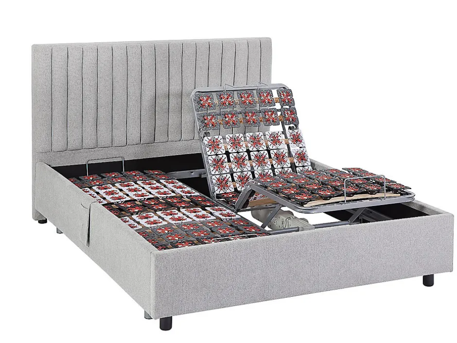 Vente-unique Lit électrique de relaxation déco tout plots + matelas 100% latex 3 zones - 2 x 70 x 190 cm - Tissu - Gris - TIARI de YSMÉE