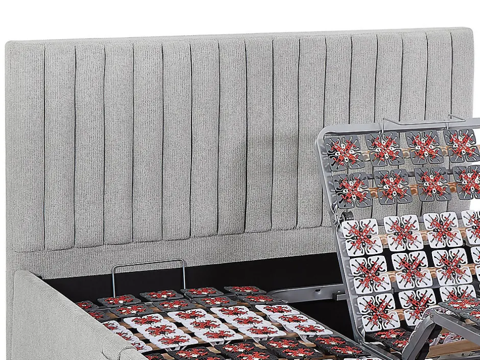 Vente-unique Lit électrique de relaxation déco tout plots + matelas 100% latex 3 zones - 2 x 70 x 190 cm - Tissu - Gris - TIARI de YSMÉE