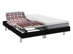 Vente-unique Lit électrique de relaxation tout plots + matelas mémoire de forme - 2 x 80 x 200 cm - Noir - HESIODE III de YSMÉE