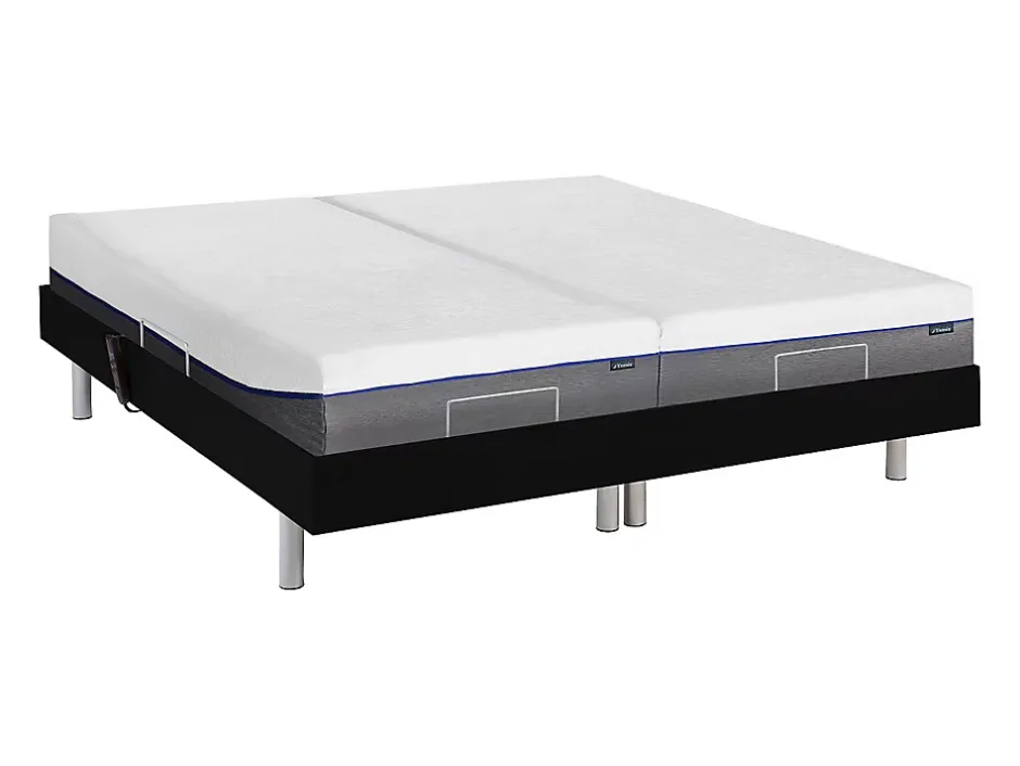 Vente-unique Lit électrique de relaxation tout plots + matelas mémoire de forme - 2 x 80 x 200 cm - Noir - HESIODE III de YSMÉE