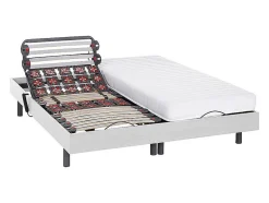 Vente-unique Lit électrique de relaxation lattes et plots + matelas accueil latex - 2 x 80 x 200 cm - Blanc - PANDORA II de YSMÉE