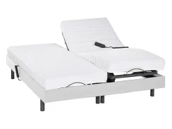 Vente-unique Lit électrique de relaxation lattes et plots + matelas accueil latex - 2 x 80 x 200 cm - Blanc - PANDORA II de YSMÉE