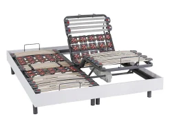 Vente-unique Lit électrique de relaxation lattes et plots + matelas accueil latex - 2 x 80 x 200 cm - Blanc - PANDORA II de YSMÉE