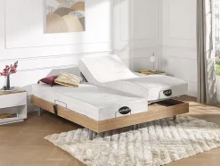 Vente-unique Lit électrique de relaxation tout plots + matelas mémoire de forme et bambou - 2 x 90 x 200 cm - Chêne - LYSIS III de NATUREA Discount