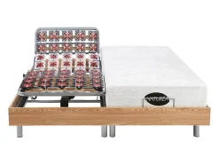 Vente-unique Lit électrique de relaxation tout plots + matelas mémoire de forme et bambou - 2 x 90 x 200 cm - Chêne - LYSIS III de NATUREA Discount