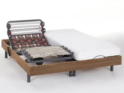 Vente-unique Lit électrique de relaxation lattes et plots + matelas accueil latex - 2 x 80 x 200 cm - Chêne - PANDORA II de YSMÉE Discount