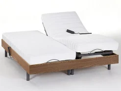 Vente-unique Lit électrique de relaxation lattes et plots + matelas accueil latex - 2 x 80 x 200 cm - Chêne - PANDORA II de YSMÉE Discount