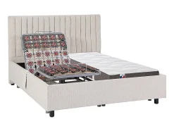 Vente-unique Lit électrique de relaxation déco tout plots + matelas 100% latex 3 zones - 2 x 80 x 200 cm - Tissu - Beige - TIARI de YSMÉE