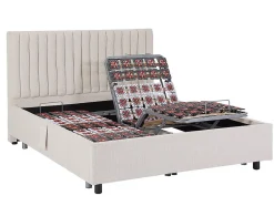 Vente-unique Lit électrique de relaxation déco tout plots + matelas 100% latex 3 zones - 2 x 80 x 200 cm - Tissu - Beige - TIARI de YSMÉE