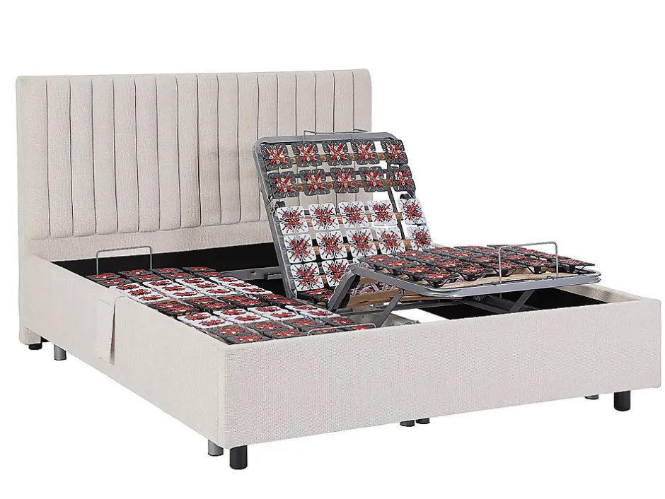 Vente-unique Lit électrique de relaxation déco tout plots + matelas 100% latex 3 zones - 2 x 80 x 200 cm - Tissu - Beige - TIARI de YSMÉE