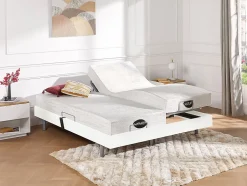 Vente-unique Lit électrique de relaxation tout plots + matelas mémoire de forme et bambou - 2 x 80 x 200 cm - Blanc - LYSIS III de NATUREA Outlet