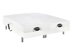 Vente-unique Lit électrique de relaxation tout plots + matelas mémoire de forme et bambou - 2 x 80 x 200 cm - Blanc - LYSIS III de NATUREA Outlet