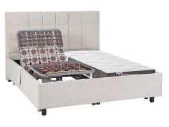 Vente-unique Lit électrique de relaxation déco tout plots + matelas 100% latex 3 zones - 2 x 70 x 190 cm - Tissu - Beige - JOFAR de YSMÉE