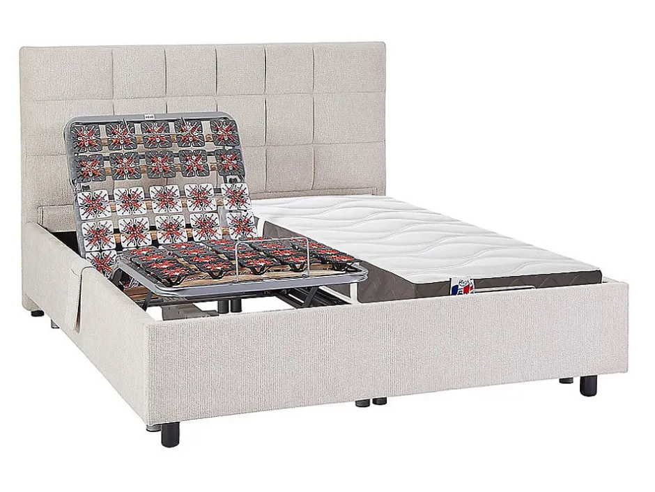 Vente-unique Lit électrique de relaxation déco tout plots + matelas 100% latex 3 zones - 2 x 70 x 190 cm - Tissu - Beige - JOFAR de YSMÉE