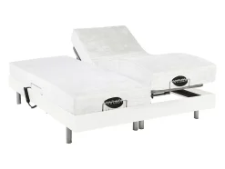 Vente-unique Lit électrique de relaxation tout plots + matelas mémoire de forme et bambou - 2 x 70 x 190 cm - Blanc - LYSIS III de NATUREA Clearance