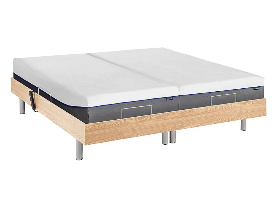 Vente-unique Lit électrique de relaxation tout plots + matelas mémoire de forme - 2 x 80 x 200 cm - Chêne - HESIODE III de YSMÉE Clearance