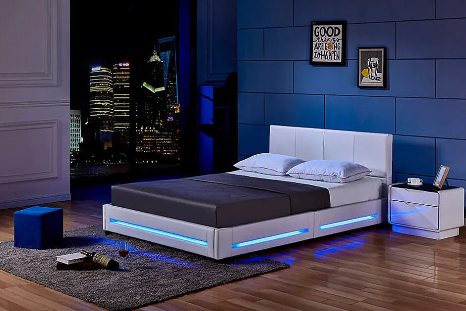 Brand Home Deluxe Lit LED ASTEROID blanc 160 x 200 cm Discount