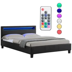 Idimex Lit LED double PINOT 140x190 cm, avec sommier, revêtement synthétique noir