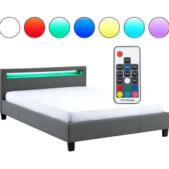 Idimex Lit LED double PINOT 140x190 cm, avec sommier, revêtement synthétique gris