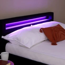 Idimex Lit LED double RIOJA 140x190 cm, avec sommier, revêtement tissu noir