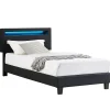 Idimex Lit LED simple EVAN 90x190 cm, avec sommier, revêtement en synthétique noir