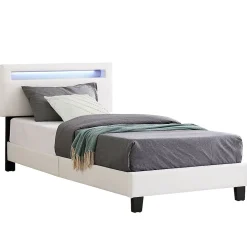 Idimex Lit LED simple EVAN 90x190 cm, avec sommier, revêtement en synthétique blanc