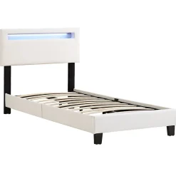 Idimex Lit LED simple EVAN 90x190 cm, avec sommier, revêtement en synthétique blanc