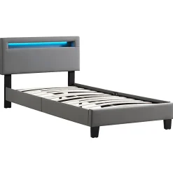 Idimex Lit LED simple EVAN 90x190 cm, avec sommier, revêtement en synthétique gris