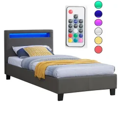 Idimex Lit LED simple LUCENO 90x190 cm, avec sommier, revêtement synthétique gris