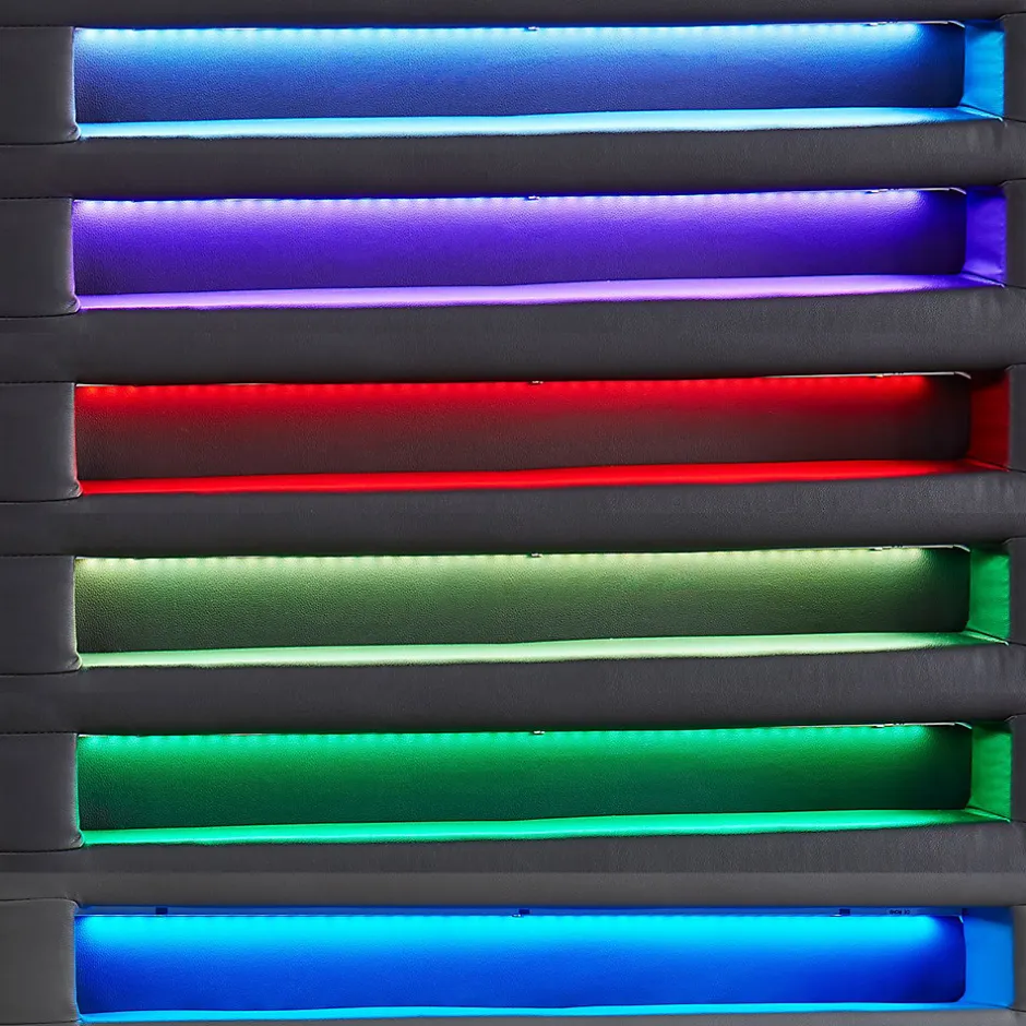 Idimex Lit LED simple LUCENO 90x190 cm, avec sommier, revêtement synthétique gris