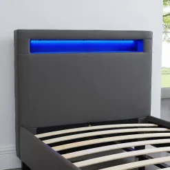 Idimex Lit LED simple LUCENO 90x190 cm, avec sommier, revêtement synthétique gris