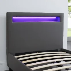 Idimex Lit LED simple LUCENO 90x190 cm, avec sommier, revêtement synthétique gris