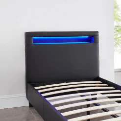 Idimex Lit LED simple LUCENO 90x190 cm, avec sommier, revêtement synthétique noir