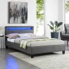Idimex Lit LED simple MIRANDO 120x190 cm, avec sommier, revêtement synthétique gris Best