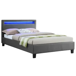 Idimex Lit LED simple MIRANDO 120x190 cm, avec sommier, revêtement synthétique gris Best