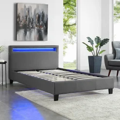 Idimex Lit LED simple MIRANDO 120x190 cm, avec sommier, revêtement synthétique gris Best