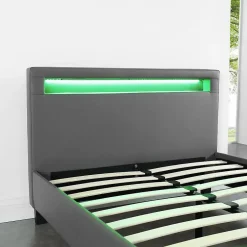 Idimex Lit LED simple MIRANDO 120x190 cm, avec sommier, revêtement synthétique gris Best