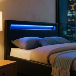 Idimex Lit LED simple MIRANDO 120x190 cm, avec sommier, revêtement synthétique noir