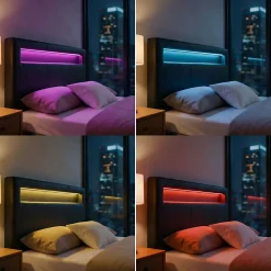 Idimex Lit LED simple MIRANDO 120x190 cm, avec sommier, revêtement synthétique noir