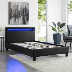Idimex Lit LED simple MIRANDO 120x190 cm, avec sommier, revêtement synthétique noir